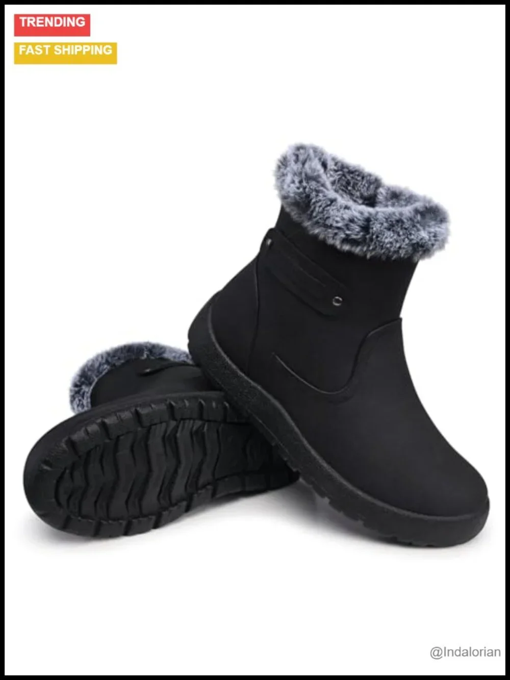 Waterproof Fur-Lined Ankle Snow Booties with Side Zipper Anti-Slip